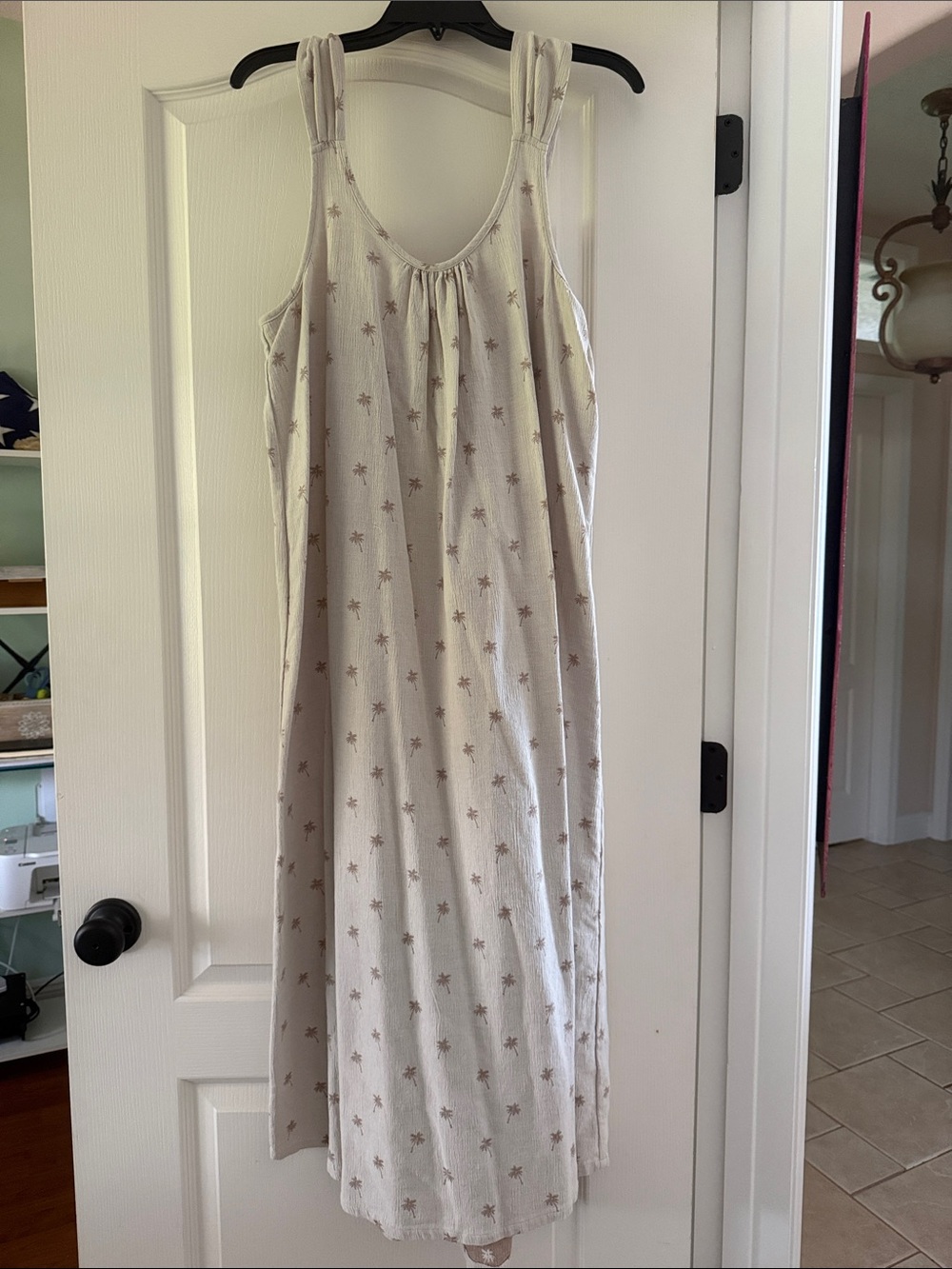 Faherty Cream Maxi Dress with Tiny Brown Palm Tree Print